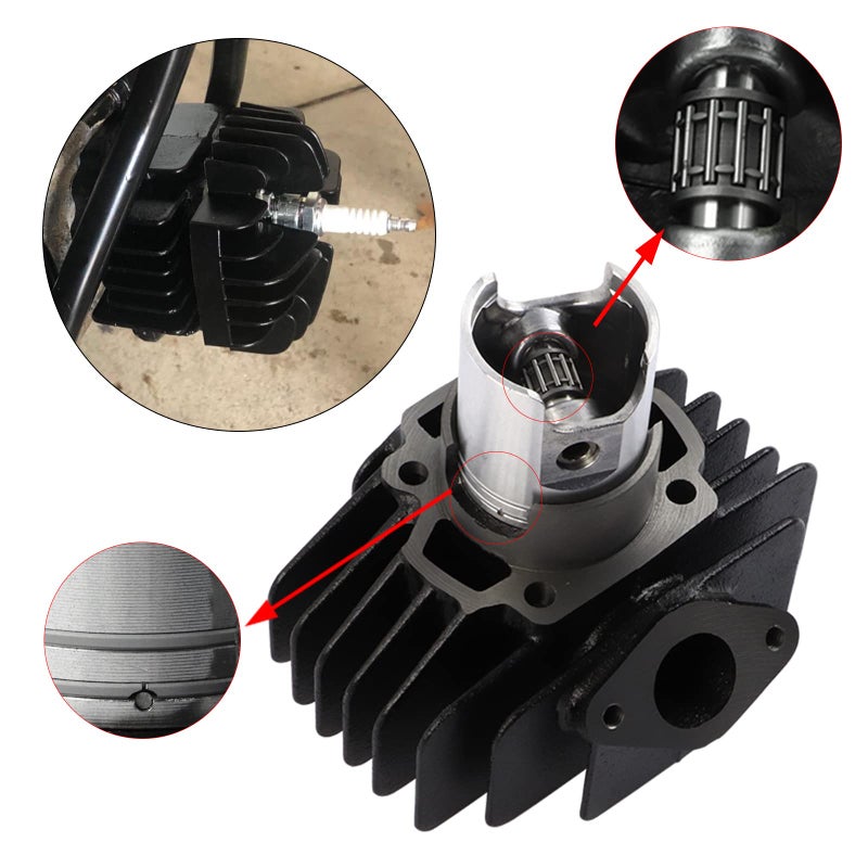 FLYPIG 60cc Big Bore Piston Gasket Kit Cylinder Head Piston Assembly for 1979-2017 Yamaha PW50 QT50 YF60S 4-Zinger YT60 Tri-Zinger 50cc 4J2-11311-01-00 - Image 4